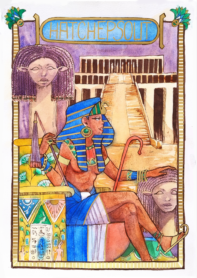 Hatchepsout -1500 - Égypte Hatchepsout est la première reine-pharaon dont l'histoire ait gardé le nom. Elle a gouverné pendant la 18ème dynastie du Nouvel Empire. Quand elle se fait couronner, elle commence à se représenter comme un homme.