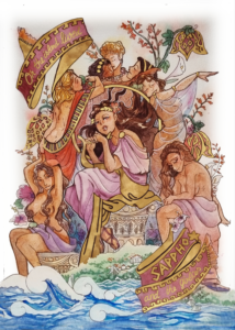 Sappho -500 - Mer Égée Connue pour ses poèmes à Aphrodite, elle écrit beaucoup sur sa passion pour les femmes. Elle habitait sur l’île de Lesbos, et en s’appelant Sappho, on voit qu’elle est à l’origine des mots qualifiant l’amour homosexuel féminin : Saphique, lesbiennes…