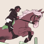 Premier épisode : image d'un cheval et une cavalière qui sautent un obstacle